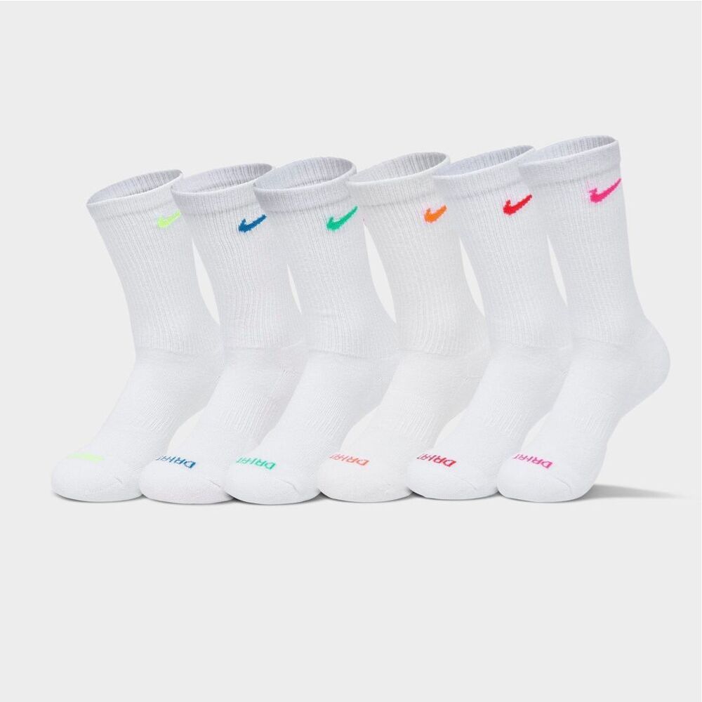 Nike White Crew Socks with Multicolor Swoosh Accents - 6 Pack